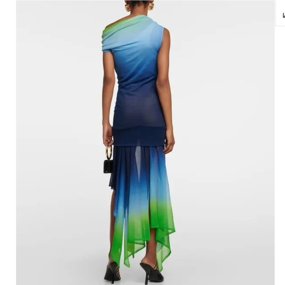 Ferragamo Silk Asymmetrical blue and Green Ombre Maxi Dress size M - Picture 2 of 16